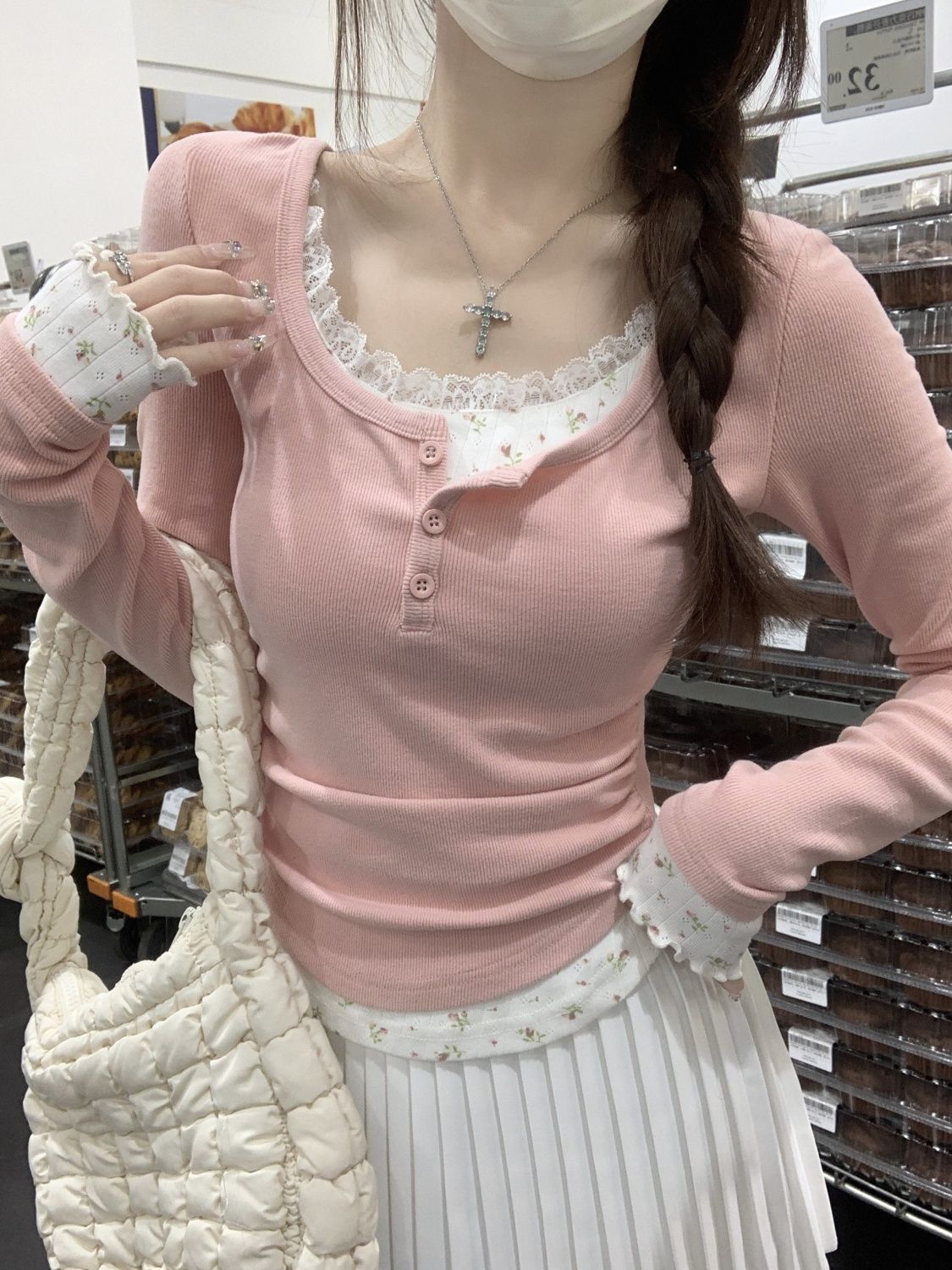 2026 Pink Floral Two-piece Cre - огляд і ціна Undershirt Crew Neck